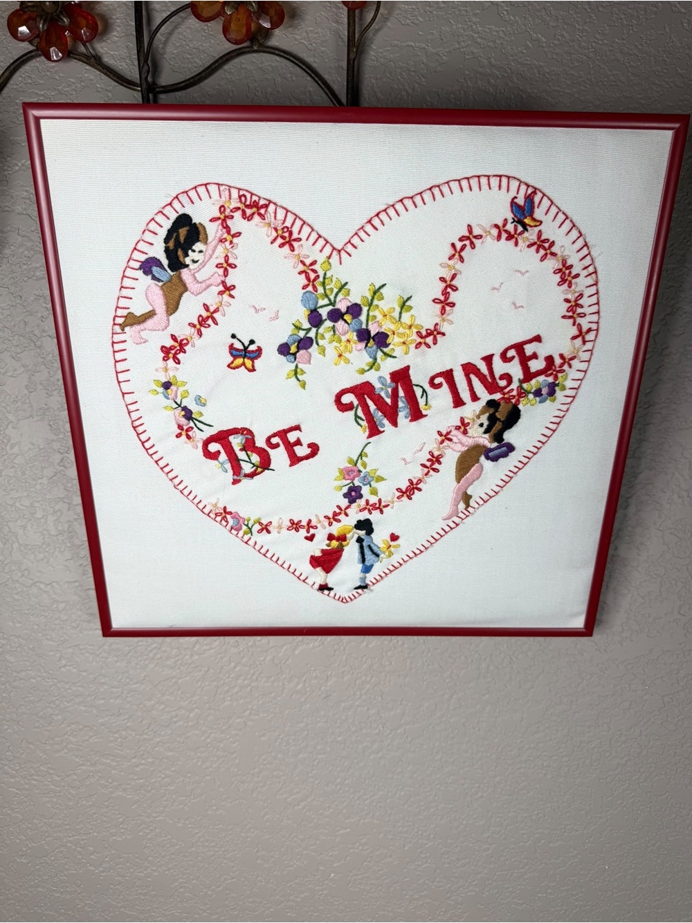Be Mine Red Heart Embroidered Wall Art